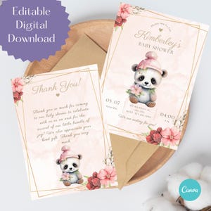Girl Baby Shower Invitation, Panda Baby Shower, Animal Baby Shower Invitation,Animal Baby Shower, Nature Baby Shower Invite,Pink Baby Shower
