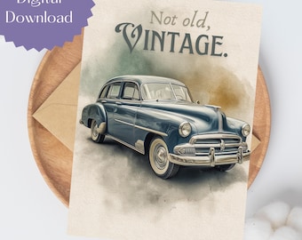 Tarjeta de cumpleaños de coche clásico, coche clásico, tarjetas de coches clásicos, tarjeta para amantes de los coches, tarjeta del Día del Padre con coche clásico, tarjeta de cumpleaños para él, imprimible