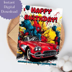 Carte d'anniversaire voiture classique, voiture ancienne, cartes voitures anciennes, carte amateur de voiture, carte voiture classique fête des pères, carte d'anniversaire pour lui, imprimable