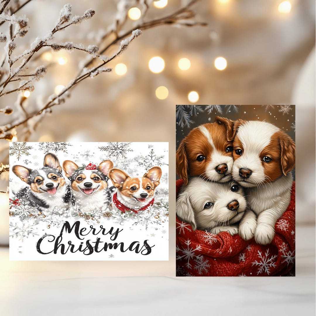 Dog Christmas Card 2 Pack, Holiday Cards, Dog Lovers Christmas Cards ...