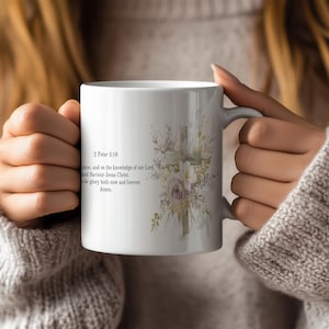 Floral Cross, Christian Mug, Scripture Coffee Mug, Bible Verse Coffee Mug, Christian Gifts, Customized Name, Personalised Coffee Mug