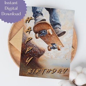 Skateboard Card, Birthday Card, Sports Cards, Skateboarding Card, Skateboarding Birthday Card, Skateboarding, Instant Download