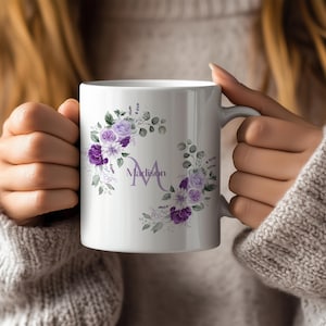 Floral Monogram Mug, Personalized Mug, Custom Name Mug, Initial Mug, Gift for Her, Birthday Gift, Christmas Gift, Personalized Coffee Mug
