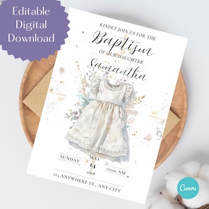 Editable Baptism Card, Baptism Invitation, Baptism Grandparents, Christening, Goddaughter Baptism,  Baptism Card,Girl Christening Invitation