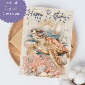 Sea Turtles Birthday Card, Animal Cards, Sea Turtles, Boy Birthday, Boy Birthday Card, Girls Birthday Card, Printable Birthday Card