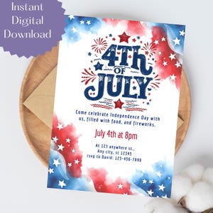 July 4th Invitation With Fireworks, Digital Independence Day Party Invite, Printable Fourth of July BBQ Invitation, Independence Day Invite