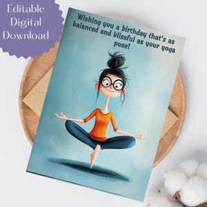 Funny Yoga Birthday Card, Cute Birthday Greeting For Avid Yoga Enthusiast, Birthday Card For Her,Sister, Yoga Teacher,Yoga, Instant Download