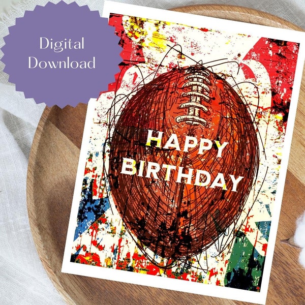Football Happy Birthday Card, Birthday Card, Watercolor Birthday Card, Sports, Digital Download