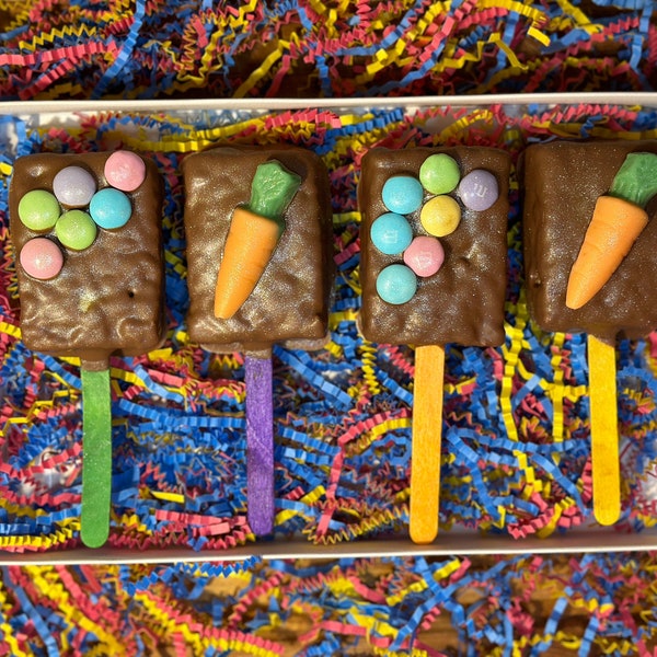 Easter themed Chocolate covered Rice Krispie pops!