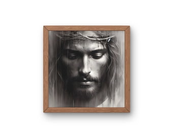 Digital Jesus art, Picture of Jesus, Jesus portrait, Christian art, Faith based wall art, Spiritual art, Biblical wall decor, the crown