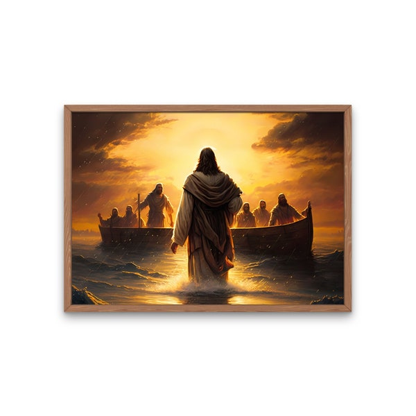 Digital Jesus wall art, Jesus walking on water, Faith inspired art, Christian art, Jesus portrait, picture of Jesus, Jesus calming the storm