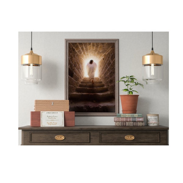 Jesus coming out of the tomb wall art, Christian Easter gift, Resurrection wall decor Jesus walking out of tomb digital print, Jesus art