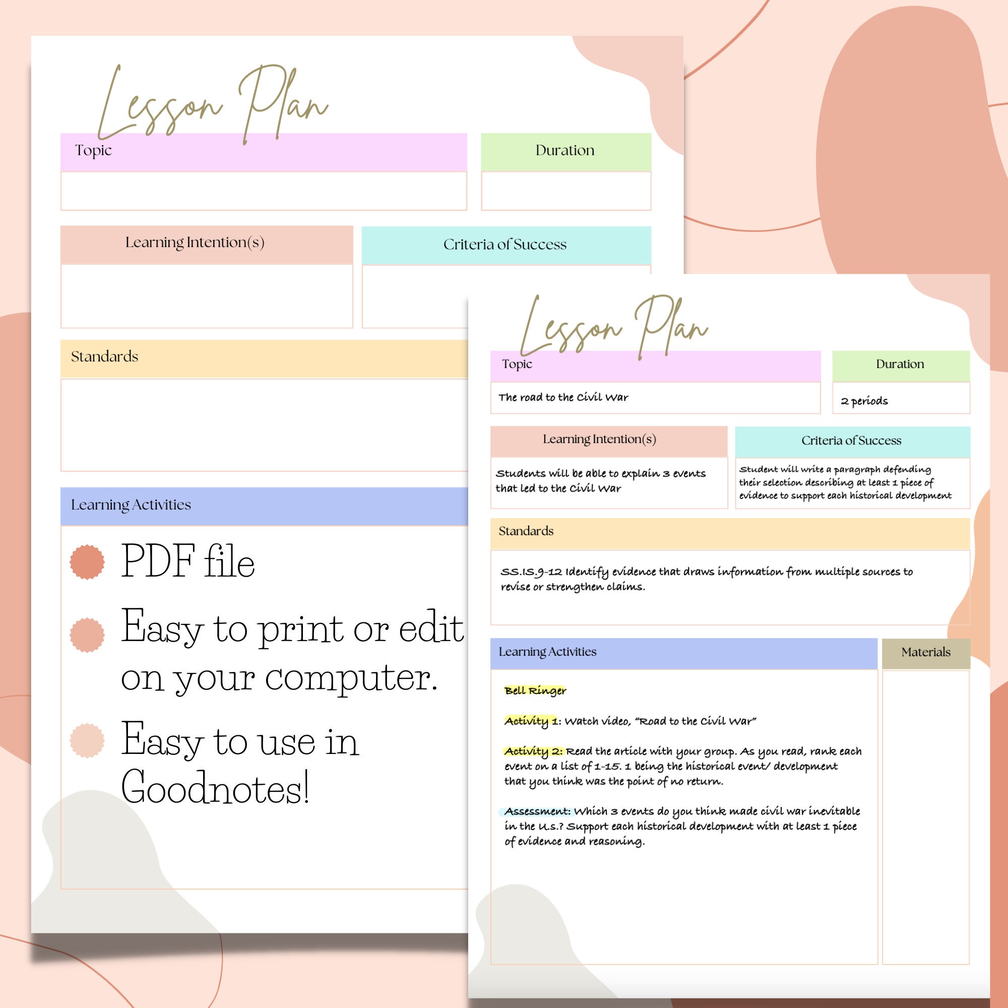 Lesson Plan Template - Etsy