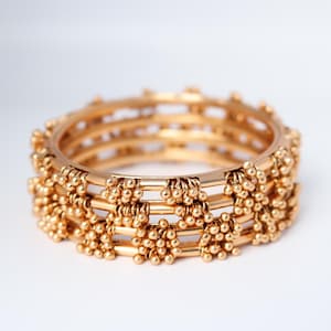 Bangles Indian Gold | Bracelet Stackable Set | Desi Bridal Churi | Kada with Jhumka | Indian Festival Jewelry | Deccan Treasures