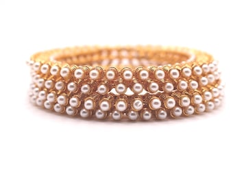 Gold Pearl Bangle Set: Indian Bridal Kada, Stackable Bangles
