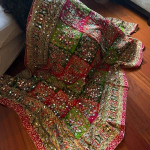 Pakistani Mirror Work Dupatta, Multicolor Patchwork Wedding Chunni, Embroidered Bridal Shawl, Mehndi Sangeet Dupatta