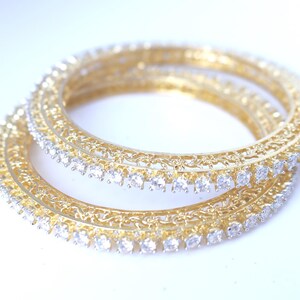 Gold CZ Tennis Bangles, Thin Stackable Bangle Set, Diamond Look Bracelet, Minimalist Bridal Jewelry, Indian Wedding Bangles, Gift for Her