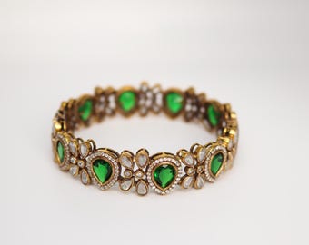 Green Polki Kundan Bangle: Adjustable Indian Wedding Kada