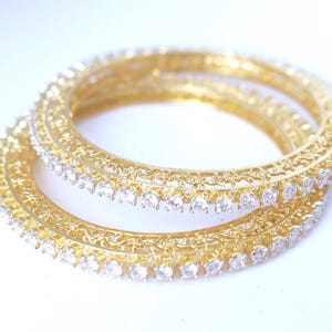 Gold CZ Tennis Bangles, Thin Stackable Bangle Set, Diamond Look Bracelet, Minimalist Bridal Jewelry, Indian Wedding Bangles, Gift for Her