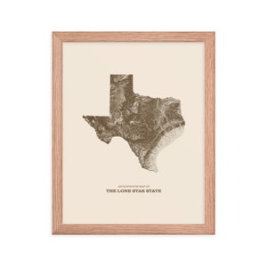 Elevation Map of Texas Framed Poster