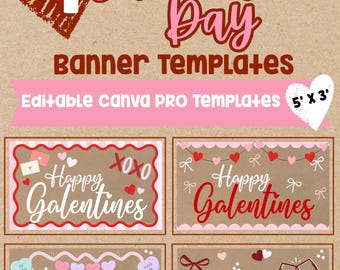 Galentine’s Day Banner Template | Hand Painted Galentine Banner | Printable Galentine Decor | Editable Digital Download Party Banner
