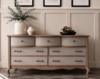 Solid Wood French Provincial 7-Drawer Dresser | Brass Hardware | Matte Sealed | Vintage Style