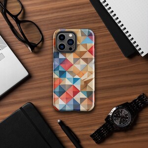 Tough Case for iPhone,: Geometric Fusion Mobile Case, Triangles and Hexagons Design, Dual-Layered Protection, Polycarbonate and TPU,