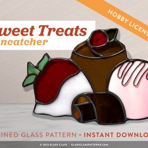 Sweet Treats Stained Glass Pattern, Digital Download, Valentines, Stained Glass Suncatcher, DIY Stained Glass - HOBBY LICENSE