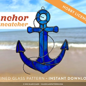 Anchor Stained Glass Pattern, Digital Download, Stained Glass Patterns, Stained Glass Suncatcher, DIY Stained Glass - HOBBY LICENSE