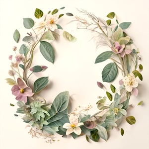 Botanical Printable Frame Flatlay Background Wreath Frame -  Instant Digital Download