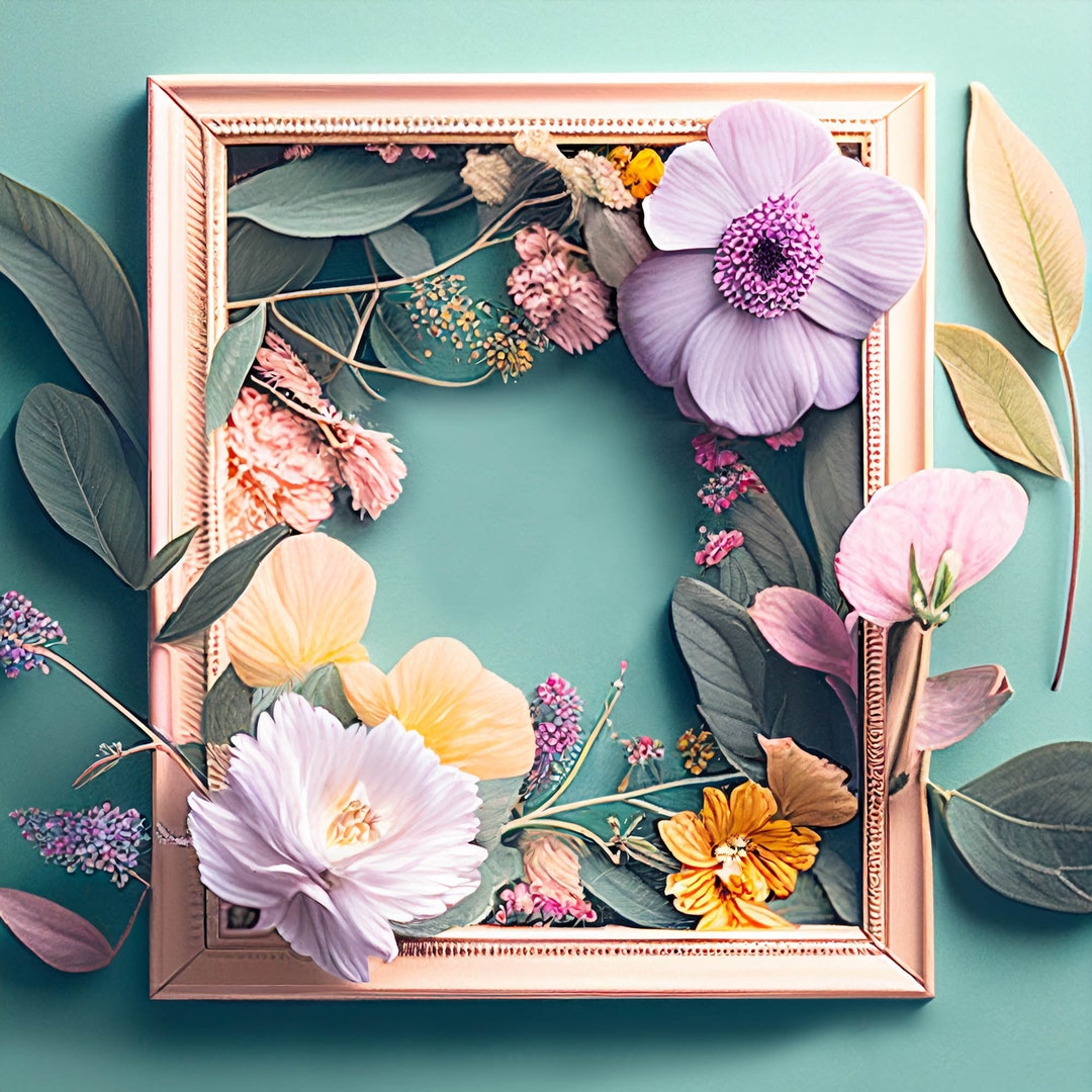 Botanical Floral Frame Border Printable Flatlay Background Instant ...