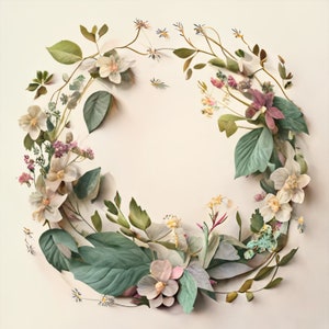 Botanical Printable Frame Flatlay Background Wreath - Instant download