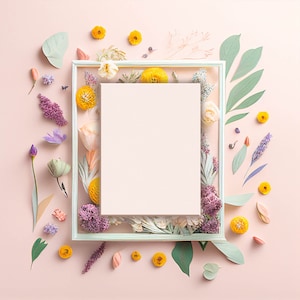 Botanical Unique Floral Flatlay Frame - Background Printable Overlay - Pack of 5 Instant Digital Images