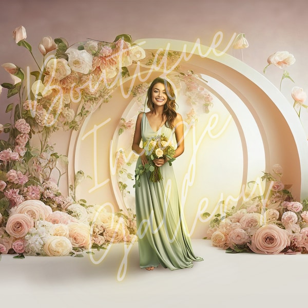 Floral Arch Instant Digital Backdrop - Wedding Portrait Engagement Maternity - Photoshop Overlay Background - Bundle 5 Unique Images