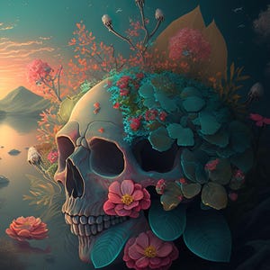 Skull with flowers, Landscape Art, Wall Art, Room Decor Printable Wall Art, Gift, Landscape Canvas Art, Stunning Artwork, one-of-a-kind