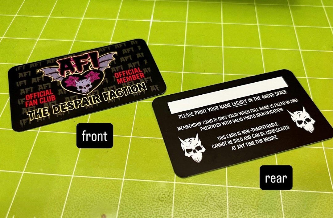 AFI - the Despair Faction Membership Card - A Fire Inside - Etsy