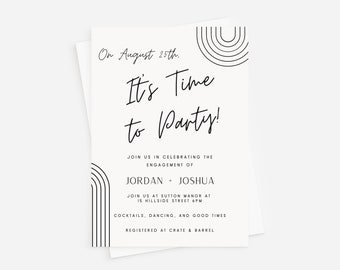 Engagement Party Invitation, Modern Simplistic, Editable Temple, Printable Template, Black and White