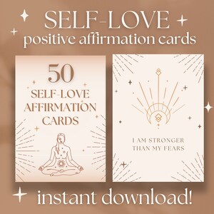 50 Self Love Affirmation Cards | Healing Printable Affirmation Card Deck | Mantra Cards, Boho Styled | Boost Your Confidence