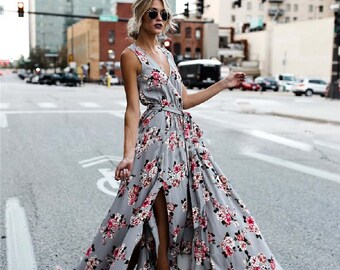 Robe bohème en dentelle florale : mode estivale élégante à col en V, robe d'été à fleurs, tenue de garden-party, robe de mariée pour la douche