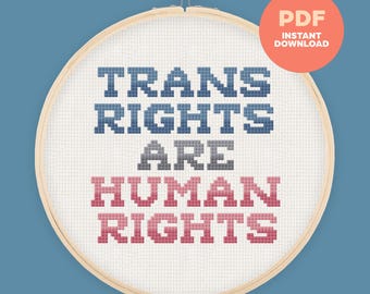Patrón de punto de cruz Los derechos trans son derechos humanos: descarga digital LGBTQ+, decoración del orgullo trans, diseño de puntada moderno