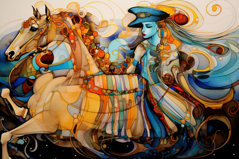 Woman Riding a Horse Wall Decor Abstract Home Decor Art Wall Decor Art ...