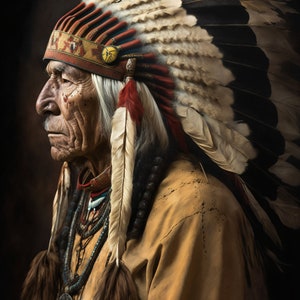 Huron Chief Portrait, Digital Art Print, dream apartment decor, Wall Art,AI Art,Digital Download,Home Decor, Printable, Bedroom, Living room