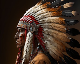 Apache Indian chief,  Digital Art Print, AI Generated, Wall Art, AI Art, Digital Download, Home Decor, Printable, Bedroom, Living room