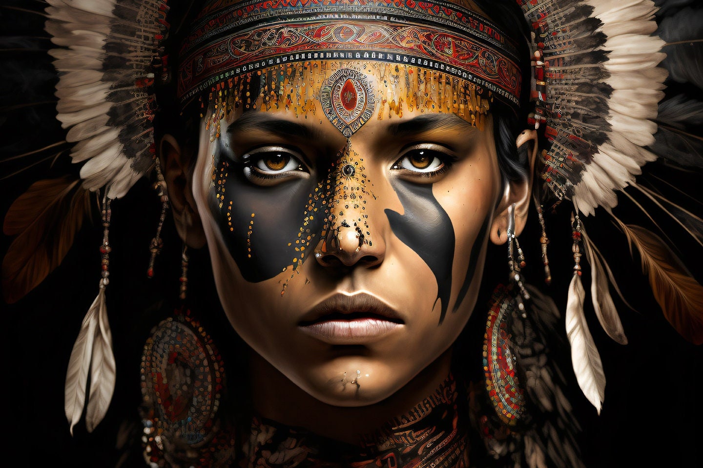 Young Indian Warrior Girl, Digital Art Print, AI Generated