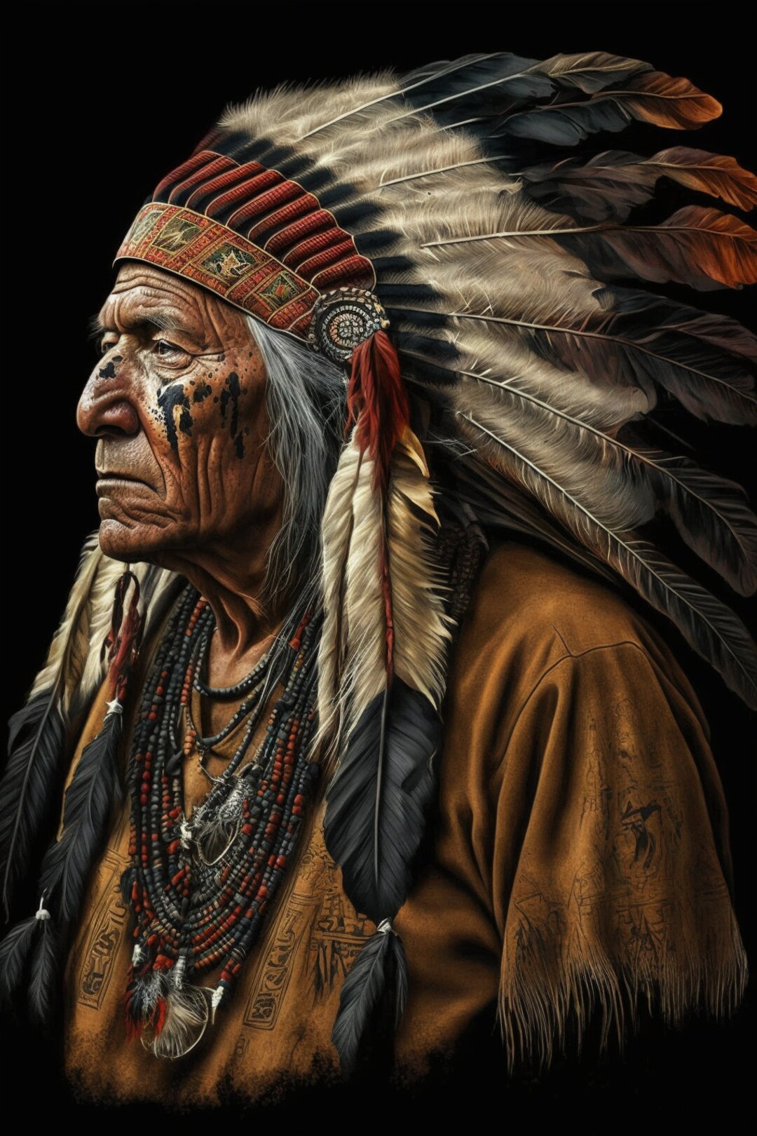 Iroquois_chief Portrait, Digital Art Print, AI Generated, Wall Art, AI ...