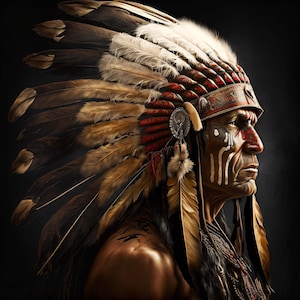 Apache Indian chief,  Digital Art Print, AI Generated, Wall Art, Square, AI Art, Digital Download, Home Decor, Printable, Midjourney