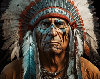 Apache Indian chief,  Digital Art Print, Christmas gift, Wall Art, AI Art, Digital Download, Home Decor, Printable, Bedroom, Living room