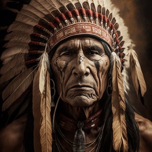 Apache Indian chief,  Digital Art Print, Christmas gift, Wall Art, AI Art, Digital Download, Home Decor, Printable, Bedroom, Living room