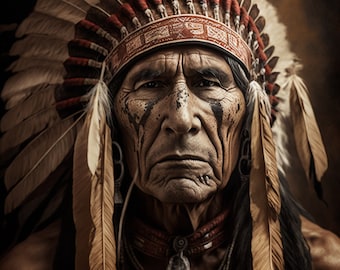 Apache Indian chief,  Digital Art Print, Christmas gift, Wall Art, AI Art, Digital Download, Home Decor, Printable, Bedroom, Living room