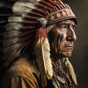 Cherokee Chief, Digital Art Print, AI Generated, Wall Art, Square, AI Art, Digital Download, Home Decor, Printable, Bedroom, Living room